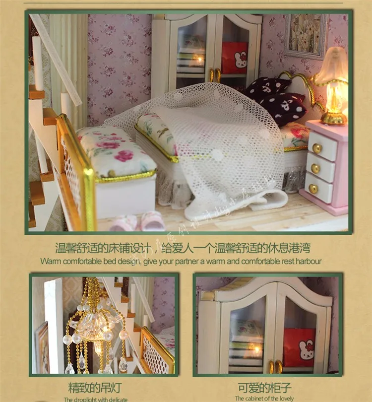 DIY деревянный кукольный дом игрушки принц Роза кукольный домик миниатюры Сборка строительный блок игрушки для детей и взрослых