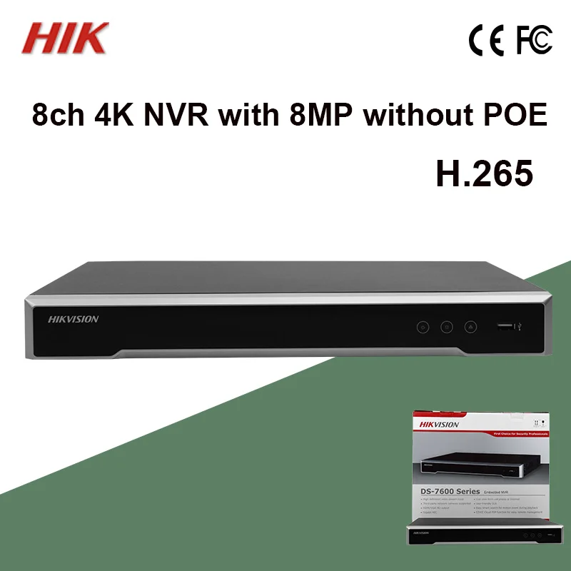 Камера видеонаблюдения Hik 4K NVR 8 каналов запись без POE 2SATA H.265 H.264 разрешение до МП|nvr