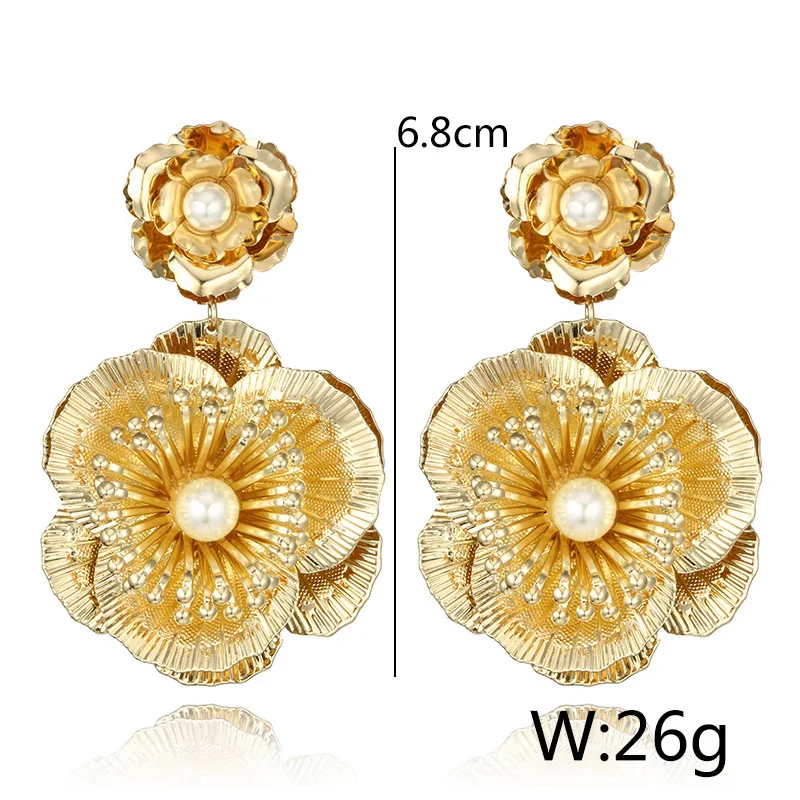 

Alloy Drop Earrings For Women Exaggeration Earrings Wedding Simple Fashion Jewelry Trend Multi-layer Large Flower Pearl Earrings