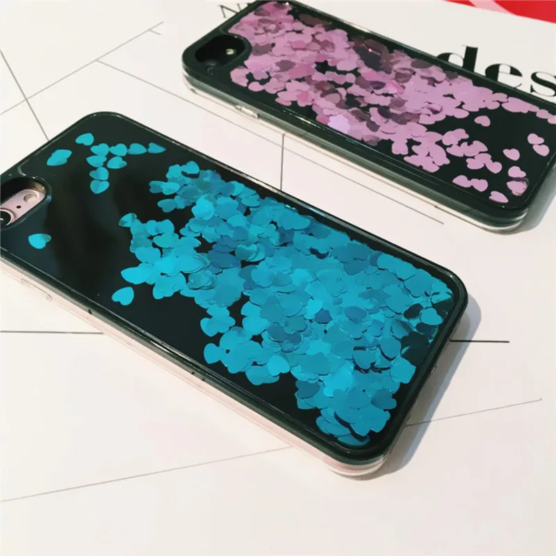 Динамические жидкие наклейки на ногти сердечки блестки телефонные чехлы для iPhone