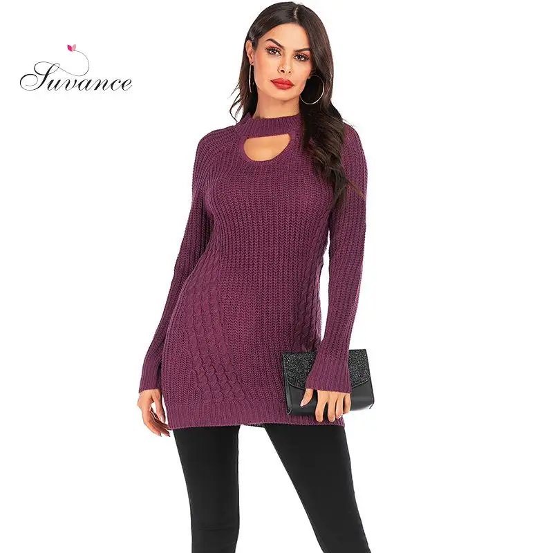 Suvance 2019 осень зима офисный Женский вязаный свитер 3 однотонных цвета тонкий