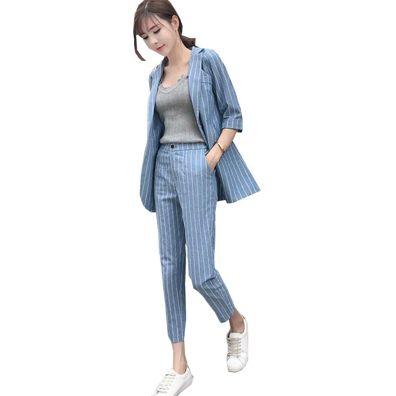 Костюм женский летний тонкий британский льняной маленький пиджак с завышенной