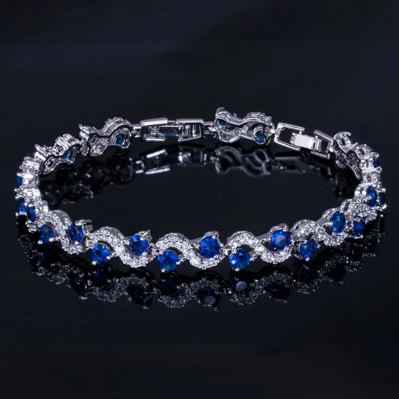 Royal Blue ANGELCZ Модный Круглый Синий Зеленый Красный кубический циркон Хрустальный Теннисный браслет для женщин Стерлинговое Серебро 925 ювелирные изделия вечерние подарки AB140 - Окраска металла: Royal Blue
