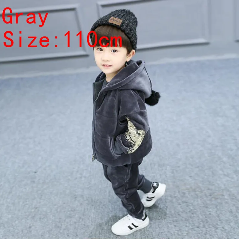 Gray Size 110cm Новые зимние из трех частей детский повседневный комплект толстый теплый бархат мода детская одежда комплект - Цвет: Gray Size 110cm