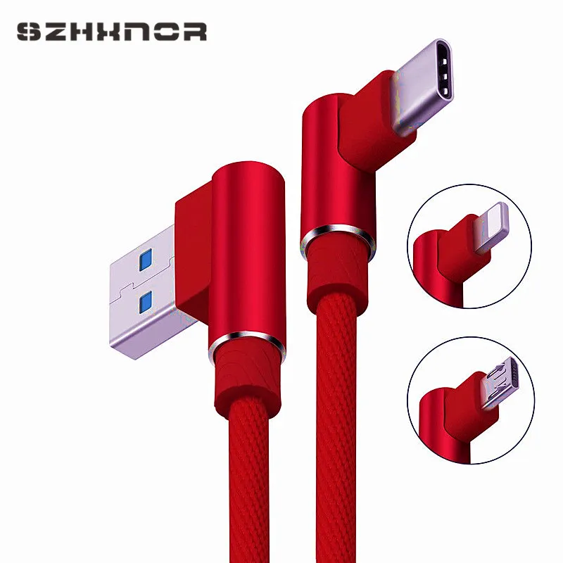 90 градусов USB 8 Pin/Type C/Micro кабель для Android Быстрая зарядка L зарядного устройства iphone