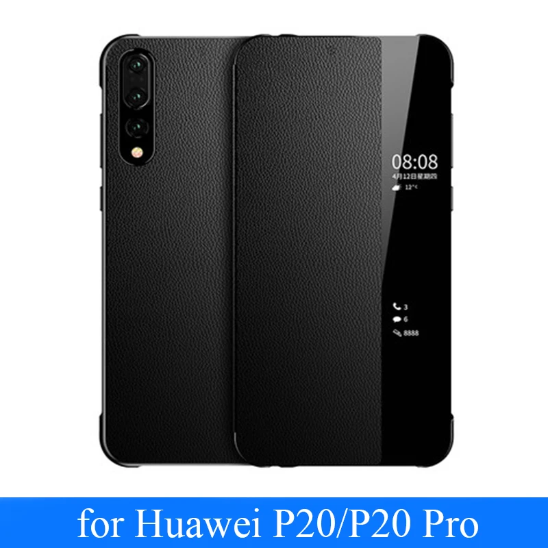 

Чехол-книжка для Huawei P20, из натуральной кожи, с окошком для экрана