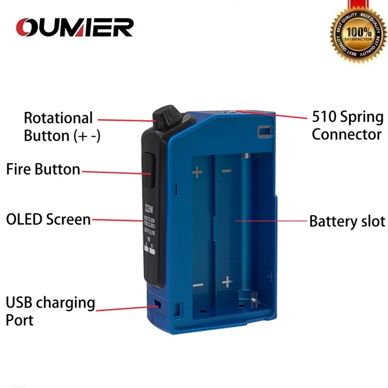 Оригинальный Oumier Flash VT 1 222 Вт коробка мод электронные сигареты подходит 510 нить RTA
