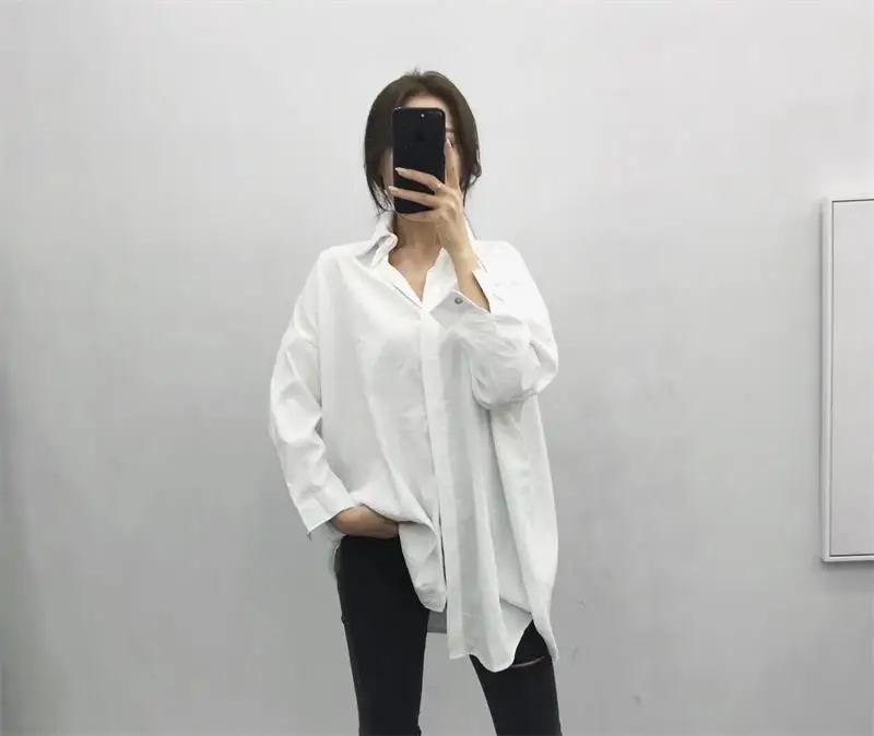 Новые летние модные блузки для девочек женские Топы женские повседневные однотонные свободные синие белые рубашки на пуговицах Топы blusas mujer de moda