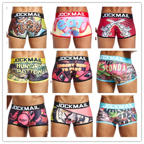 JOCKMAIL Boxer Sexy Men Underwear nylon printed boxershorts men trunks cuecas boxer masculina youth big boy Men Gay Underwear