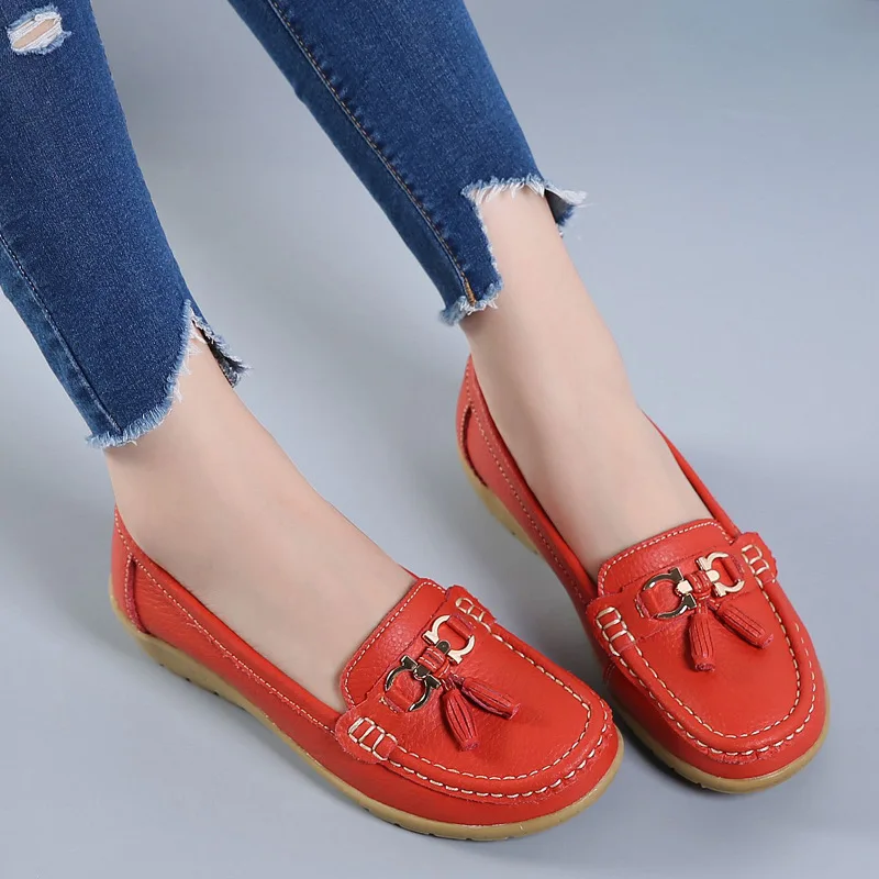 2018 Spring Autumn Shoes Woman Cow Leather Flats Women Slip On Women's Loafers Female Moccasins Shoe Large Size 35-41 | Обувь