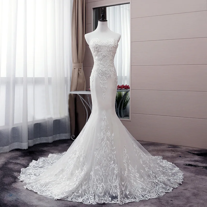Женское роскошное кружевное свадебное платье Русалка без бретелек Элегантное
