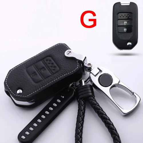 black Чехол для ключей автомобиля из натуральной кожи для Honda Accord Civic City Vezel CRZ CRV URV XRV HRV FIT JADE Брелоки металлические брелоки - Название цвета: black