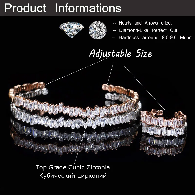 CWWZircons, новая мода, розовое золото, цвет багет, кубический цирконий, Браслет-манжета, браслет и кольцо, наборы, лучший друг, ювелирное изделие, подарок T170