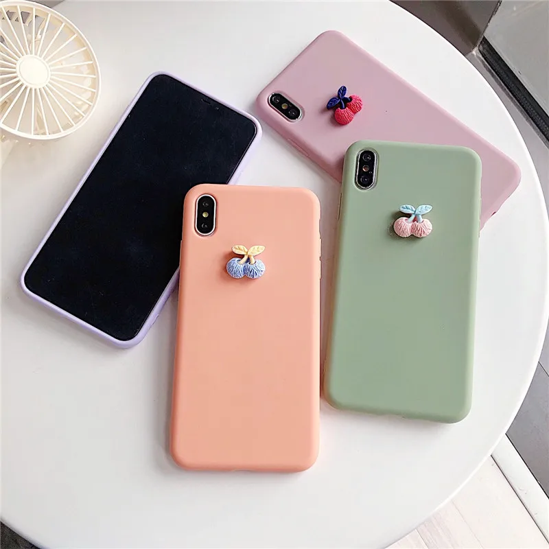 3D силиконовый чехол для iPhone 7 6 X XR XS Max Cherry мягкий телефона ярких цветов Coque 6s 8 Plus