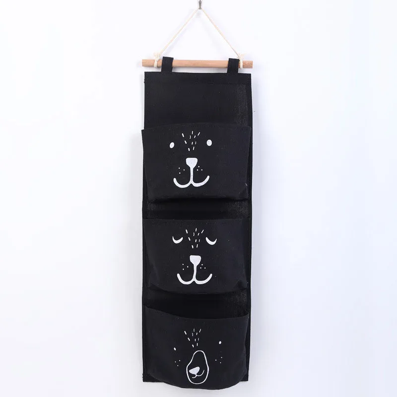 Настенная сумка для хранения 3 кармана ткань лен настенный шкаф висячая мешочек