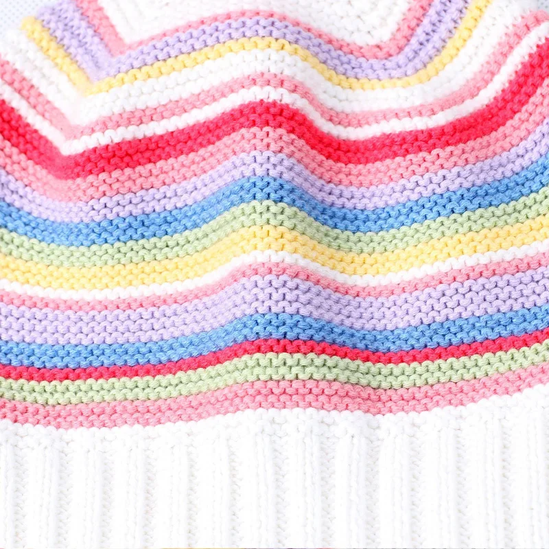 Rainbow Stripe Baby Beanies Warm Hat Winter Thick Crochet Cotton Infant Girls Caps High Quality Comfortable with Pompom 2019 New | Детская