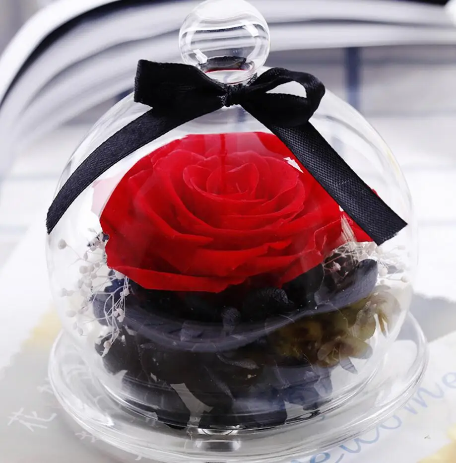 Красные/фиолетовые/синие розы сохраненные свежие цветы со стеклянной купольной