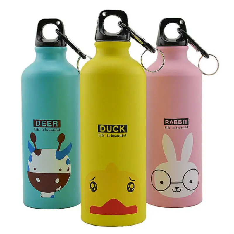 6 цветов, 500 мл, алюминиевая бутылка для воды, Мультяшные бутылки, бутылка для напитков с животными, botella de agua, garrafas, Спортивная бутылка для питьевой воды