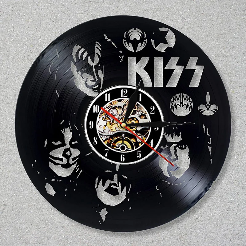 KISS Rock Band настенные часы современный дизайн украшения для гостиной музыкальная тема винтажные виниловые часы для записи CD настенные часы домашний декор