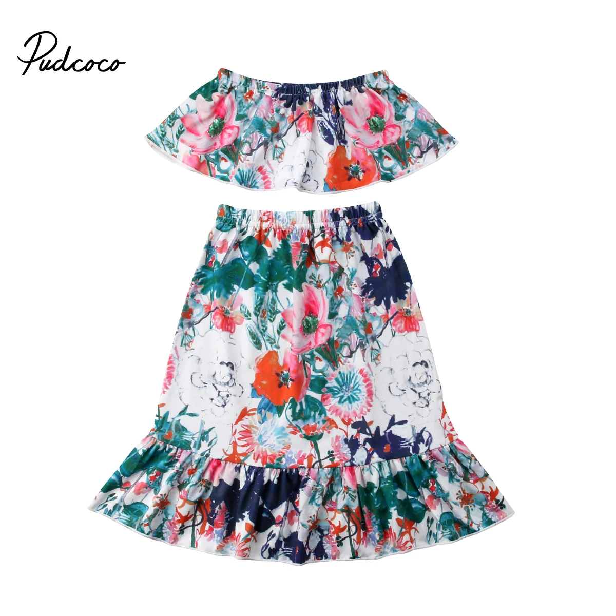 Новинка 2018 2 шт. одежда для маленьких девочек Топ без бретелек и длинная юбка