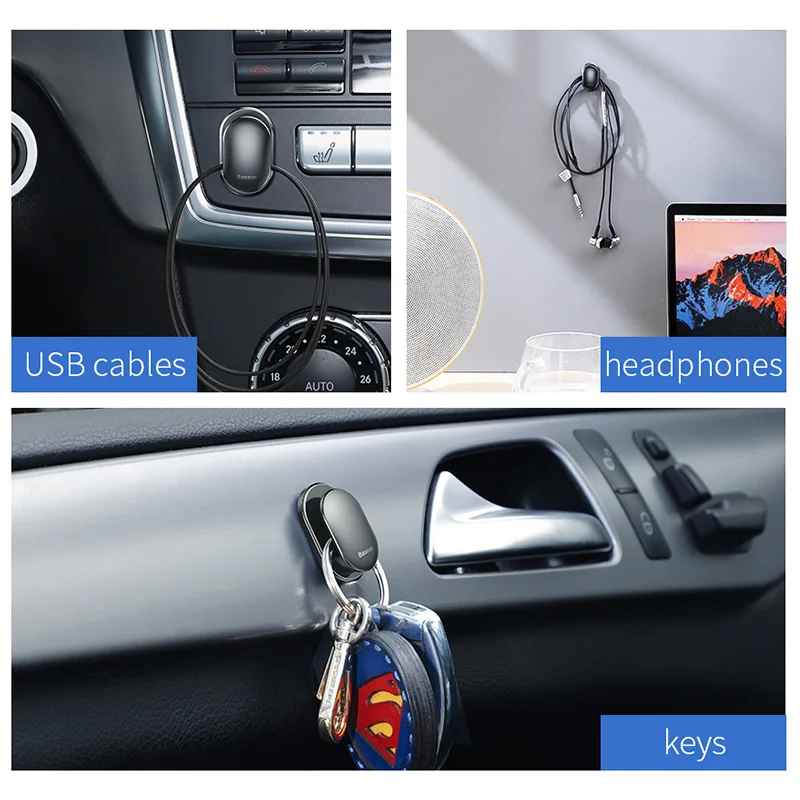 Baseus 4 шт. автомобильные крючки органайзер для хранения usb кабеля наушников ключей