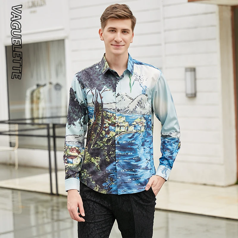

VAGUELETTE 3D Printed Stylish Men Shirts Long Sleeve Luxury Tuxedo Shirt Pattern Men Fashion Shirts Men Dress M-3XL