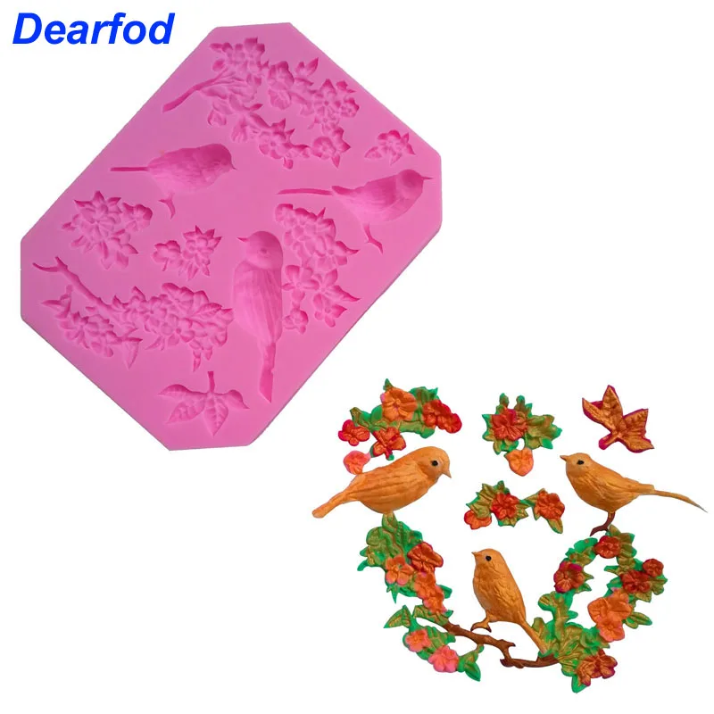 Dearfod 1630 птицы и цветы силиконовая форма для помадки сахарная шоколадная