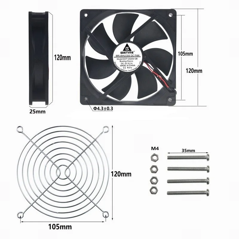 Gdstime 10pcs TV Box Wireless Router 120x25mm 120mm DC 5V USB Power Silent Computer Fan 12cm grill and Cooling Screws | Компьютеры и