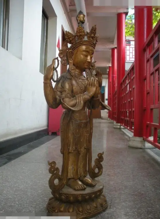 

Free shipping S03084 31"Tibet Buddhism Bronze Sakyamuni Head Four Arm Hand Kwan-Yin Buddha statue