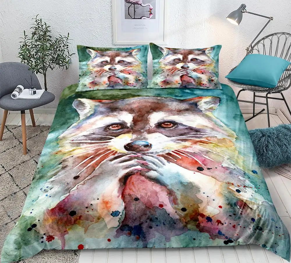 Комплект постельного белья с енотом милый мультяшный пододеяльник Милый принт и