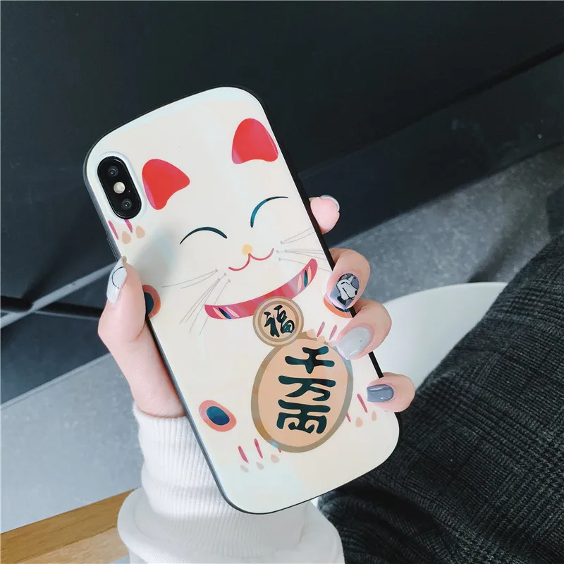 3D Kawaii Lucky Cat Blue Ray Case for IPhone X XS MAX XR 8 7 6 S 6S Plus 8plus I Phone Cell Cases Luxury Couple Cover |