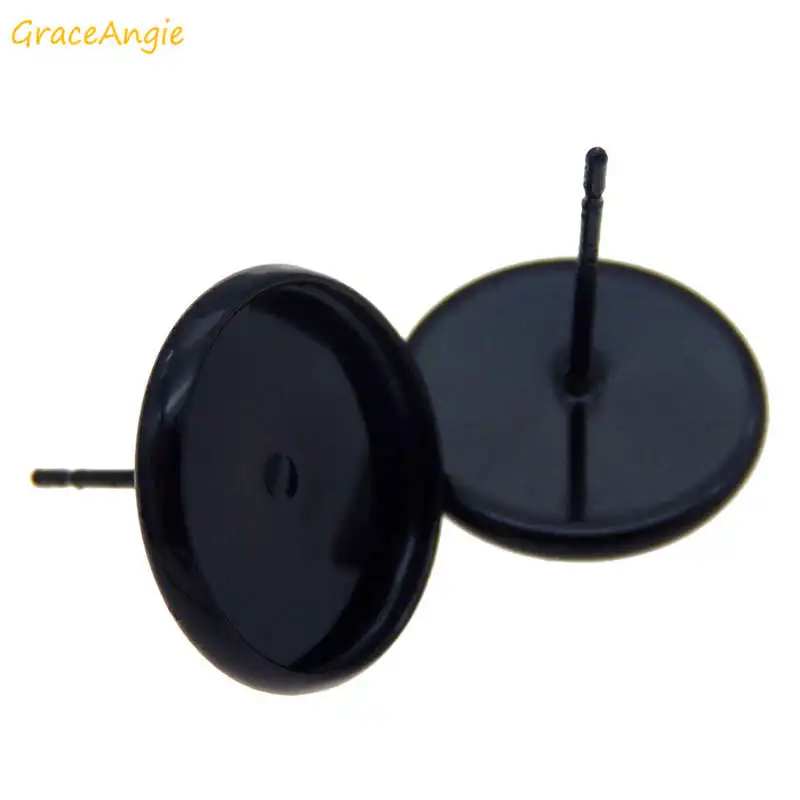 GraceAngie 10 20 шт Круглые Пустые серьги пост скошенная чашечка черная основа подходит