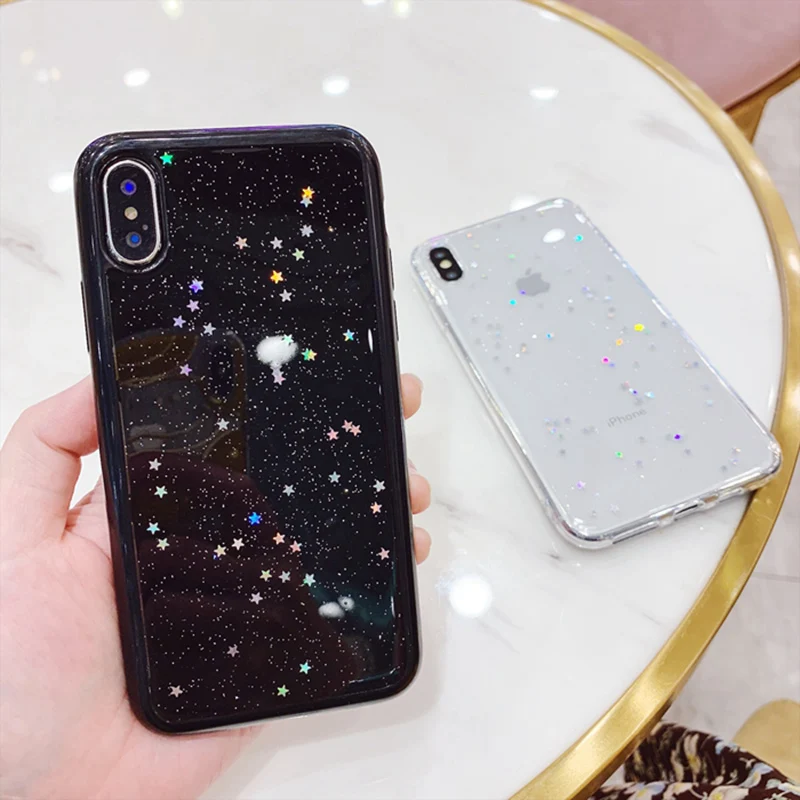 Милый Прозрачный блестящий чехол со звездами для iphone 11 Pro xr 6 6s 7 8 Plus, мягкий чехол из ТПУ с рисунком звездного неба и звезд для iphone X XS Max