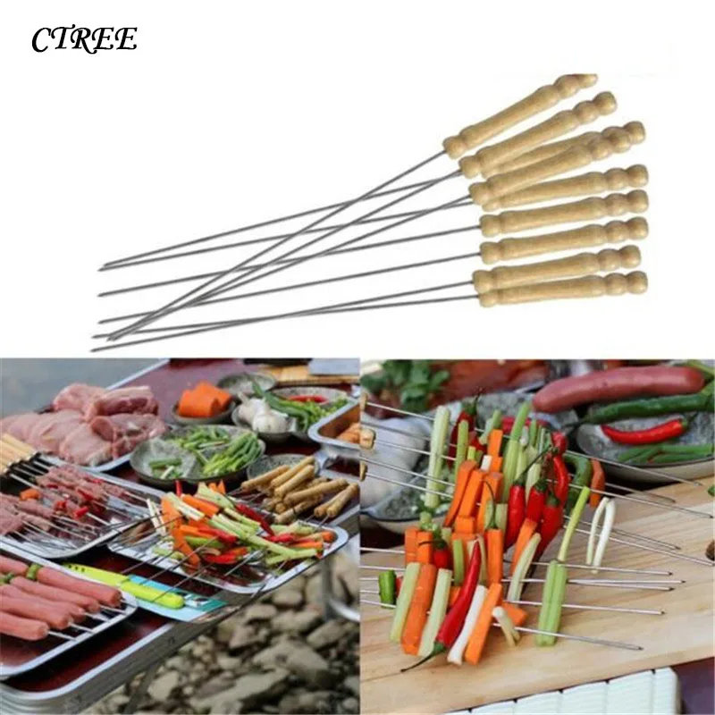 10 шт./компл. деревянные шпажки из нержавеющей стали|barbecue skewers|picnic toolsneedle skewers |
