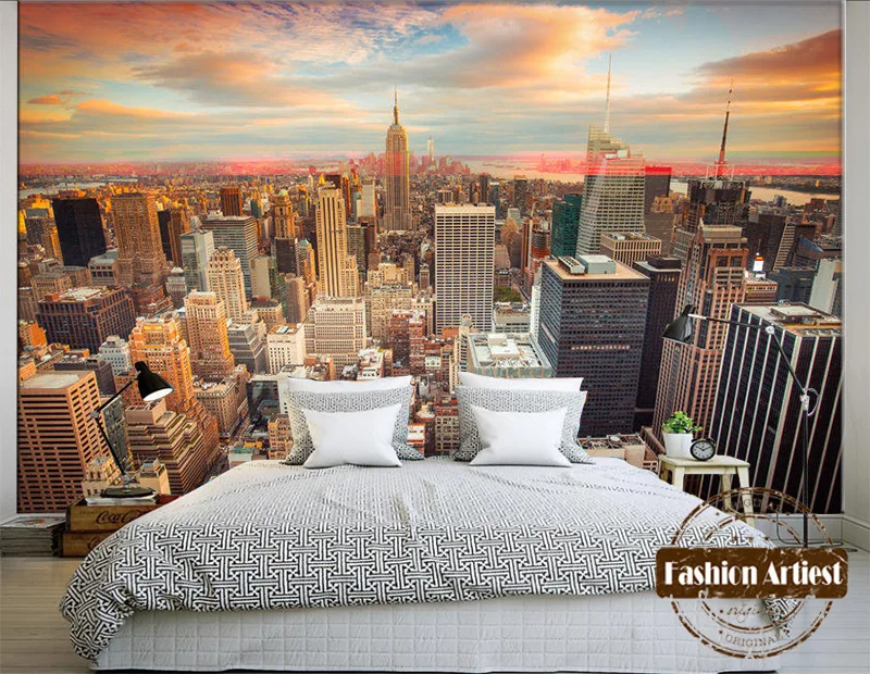 Пользовательские 3d современный вид города обои росписи Нью-Йорк восход пейзаж ТВ