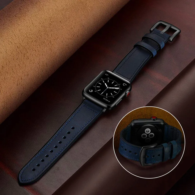 Силиконовые кожаные ремешки Crazy Horse для Apple Watch 38 мм 40 мм 42 мм 44 мм Мягкие резиновые Ремешки для наручных часов iwatch Series 5 4 3 2 1