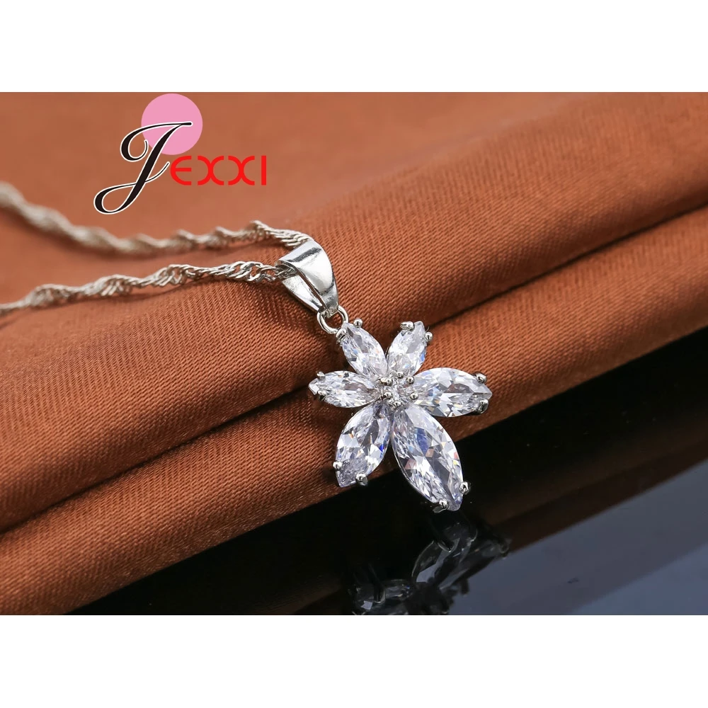 Преувеличенные кубический цирконий цветок Снежинка ожерелье серьги из