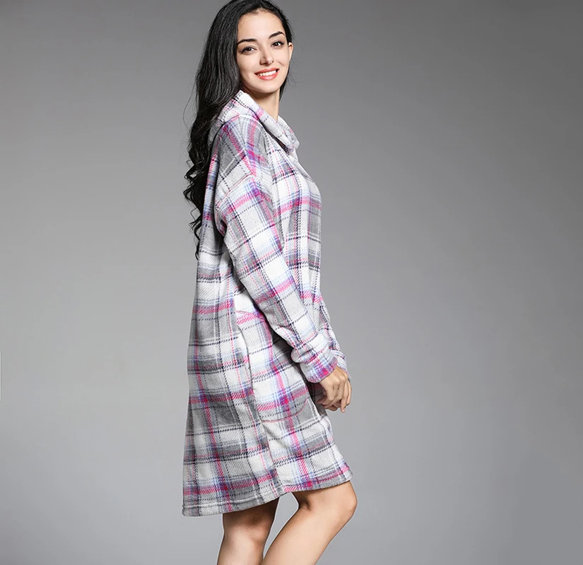 Зимняя ночная рубашка фланелевая теплая Толстая домашняя с шапкой халат для