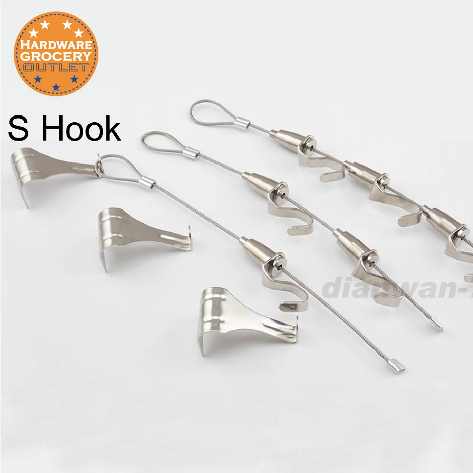 

4pcs Exhibition Art Hanging System;Gallery Large Paint/Picture/Photo Display Kit;Stainless Steel Wire Cable,Ceiling Hook,2 hooks