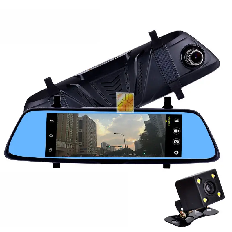 4G Двойной объектив Full HD 1080 P Видеорегистраторы для автомобилей с 7 дюймовым сенсорным удаленный монитор зеркало заднего вида с gps и Камера Android WIFI Bluetooth