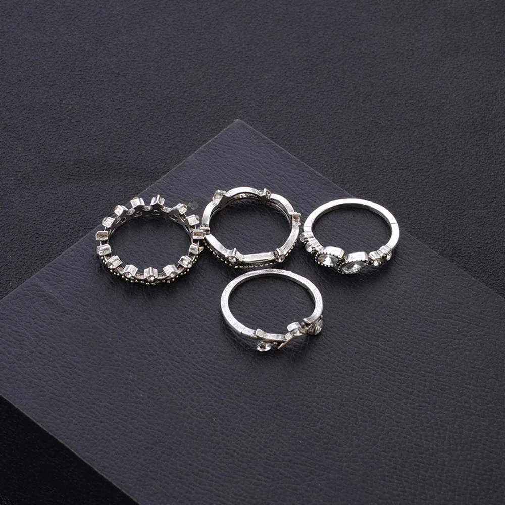 7 шт./компл. богемный модный набор колец серебряного цвета с кристаллами листьями