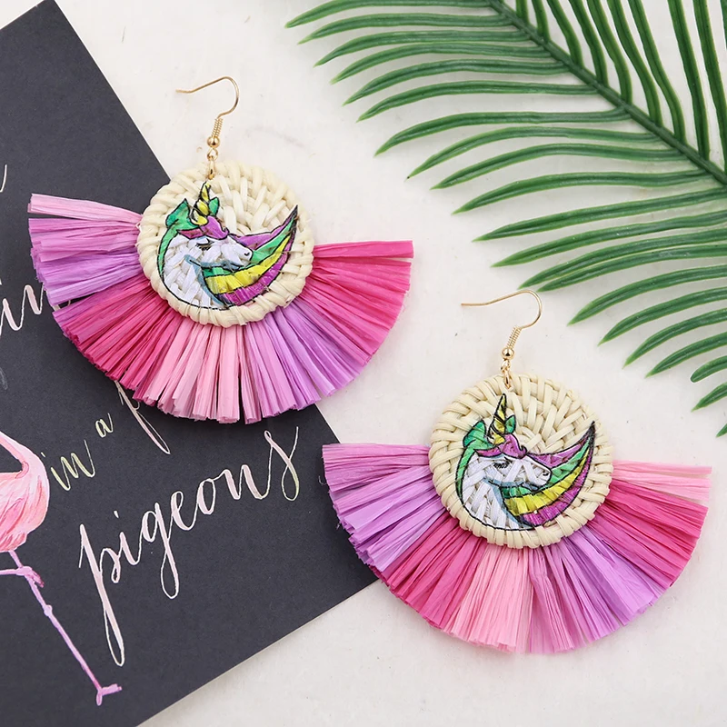 Женские плетеные серьги Lafite Raffia из ротанга ручной работы с желтым подсолнечником