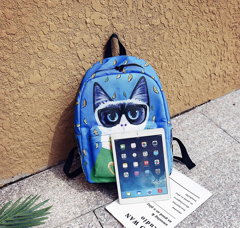Милый Кот холст школьный рюкзак для женщин мультфильм Печать Рюкзаки подростков