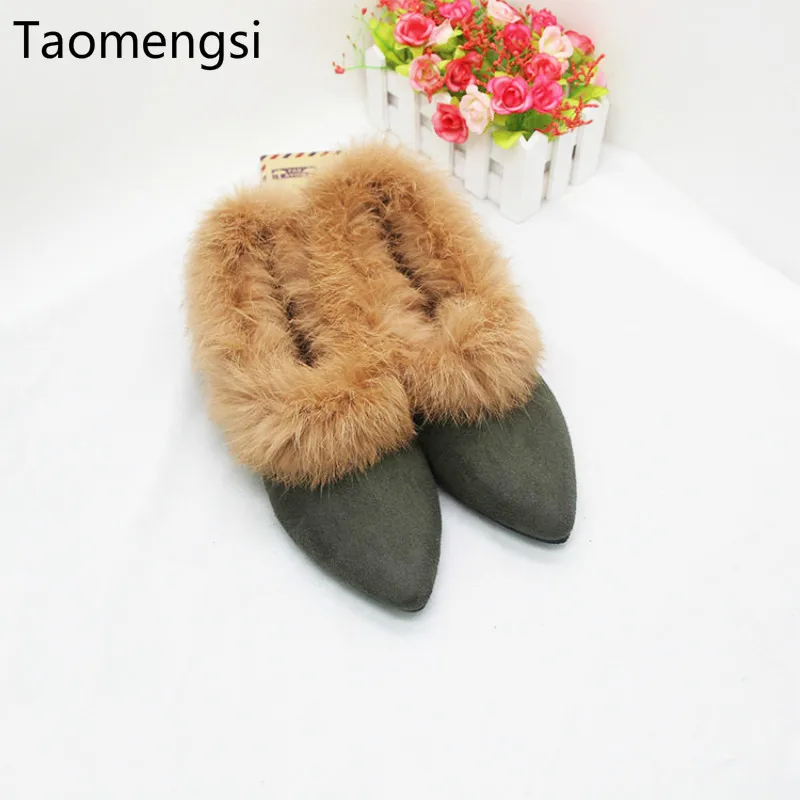Taomengsi/2018 осенне зимняя обувь на плоской подошве с острым кроличьим мехом