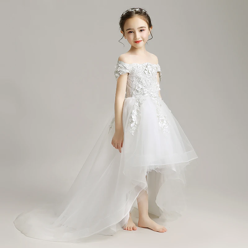 Бандажное белое платье Vestidos для причастия кружевное платье с цветочным узором для девочек элегантное детское свадебное платье для нового выпускного вечера