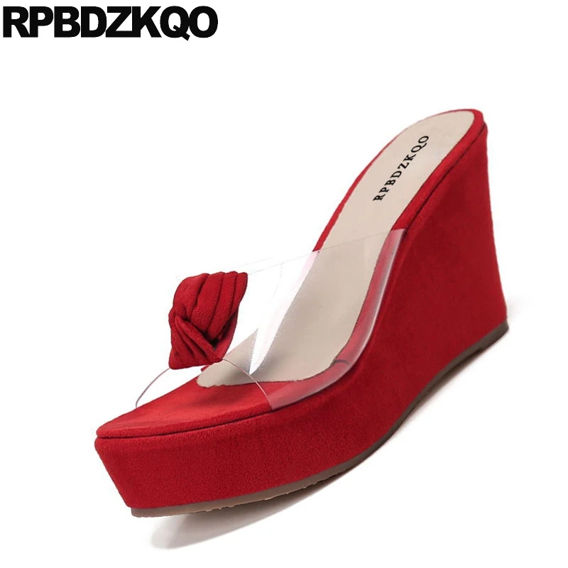 

Wedge Sandals High Heels Platform Open Toe 2021 Transparent Slides Cheap Pvc Pumps Summer Sexy Shoes Red Large Size Women 11