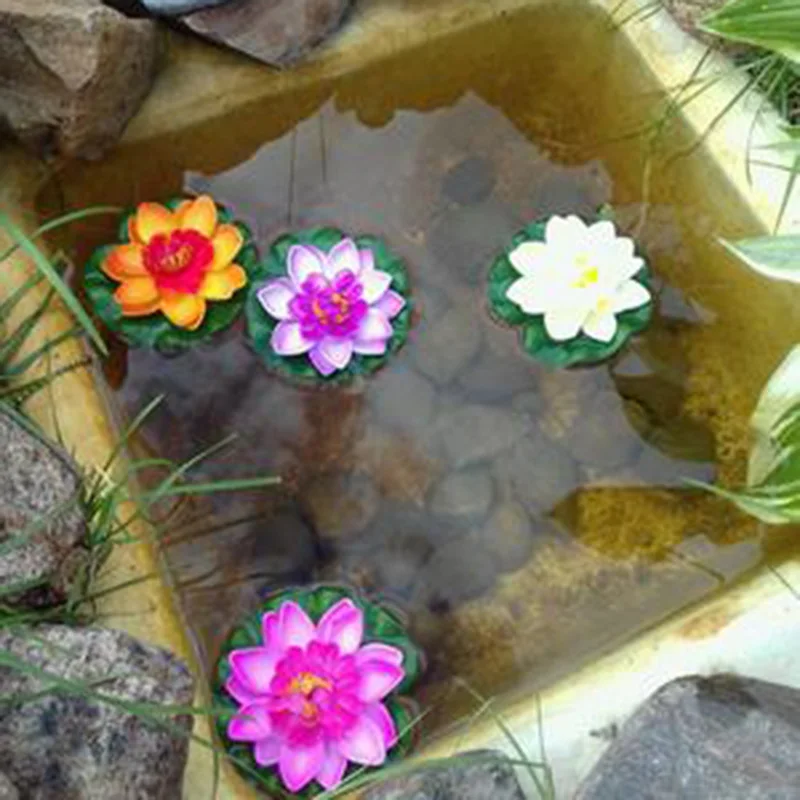 Искусственные лотосы на ощупь 4 шт. водные плавающие растения для бассейна