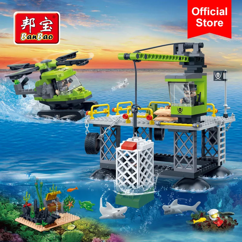 Строительные блоки BanBao для морских исследований вертолет Акула база развивающие