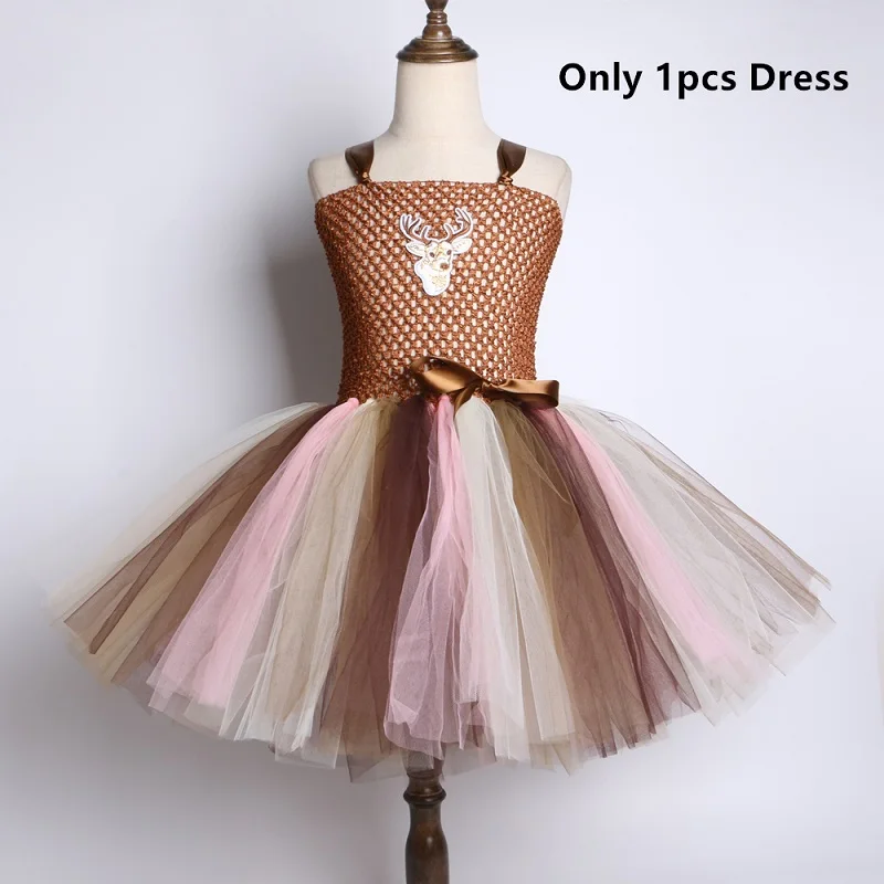 Only 1pcs Dress Коричневое платье-пачка с оленем детское платье на Рождество и день рождения для девочек Детский костюм на Хэллоуин с милым животным оленем для девочек возрастом от 2 до 12 лет - Цвет: Only 1pcs Dress