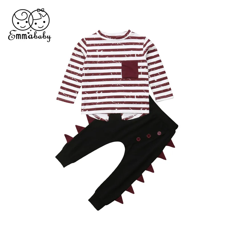 Emmababy 2-6Y Kids Baby Boy Clothes Casual Boys Cotton Striped Tops T-shirt Harem Pants Fashion 2PCS Outfit Clothing Set |